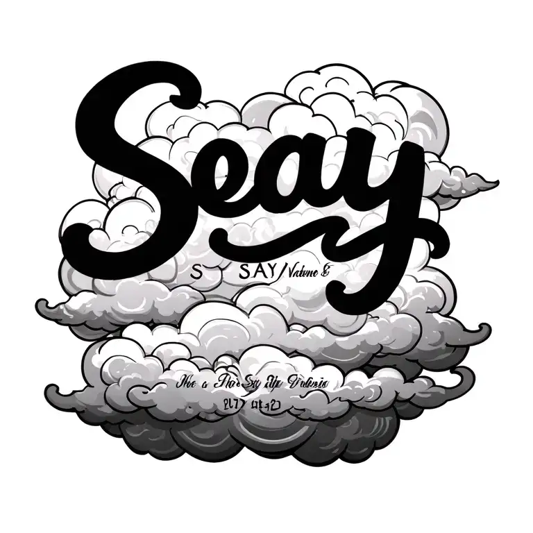 The Name Seay Clouds Around It And Two Dates At The Bottom