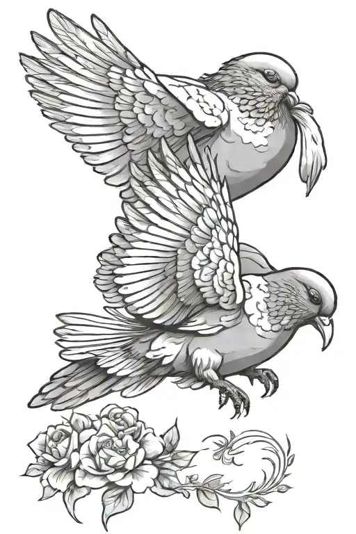 Mother And Child Pigeons Flying