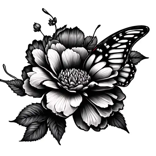 Butterfly And Peony Tatoo Design