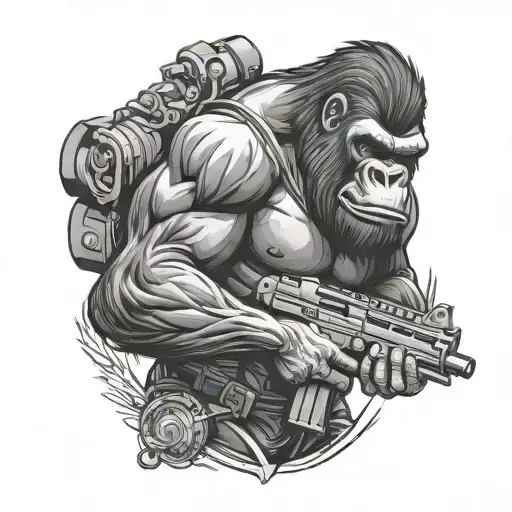 Muscle Gorilla Holding Rifle