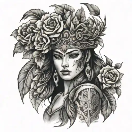 Warrior Woman With Floral Headdress