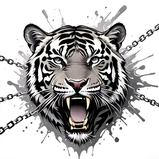 Tiger And Chains Breaking And Bursting