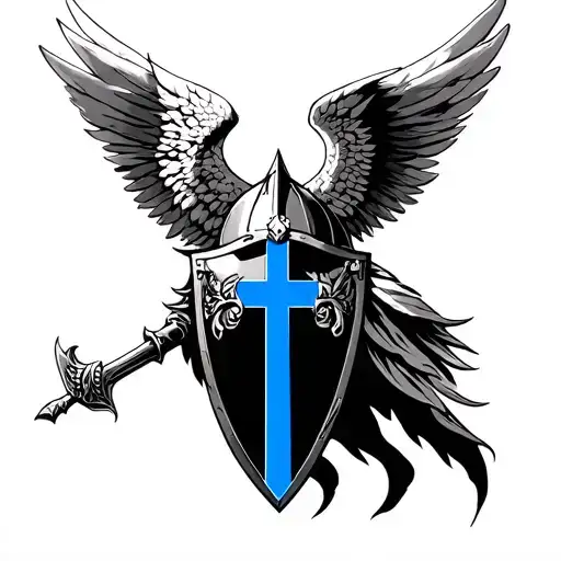 Warrior Saint Michael With Thin Blue Line Shield Helmet Cross