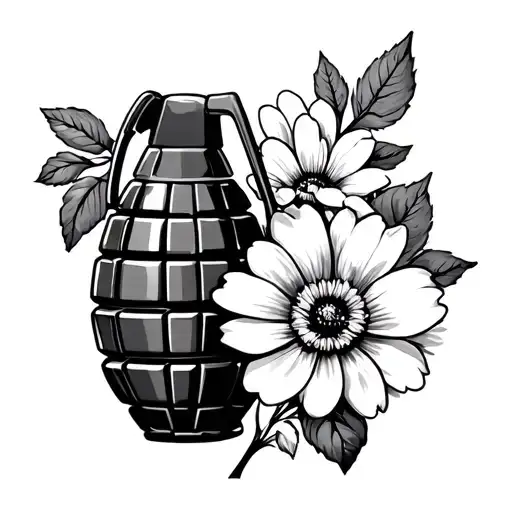 Grenade And Flower Mixed Together