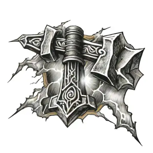 Mjolnir Hammer With Lightning Bolts Coming From Above And Below It