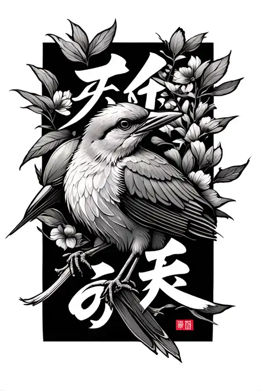 Bird And Japanese Lettering Style