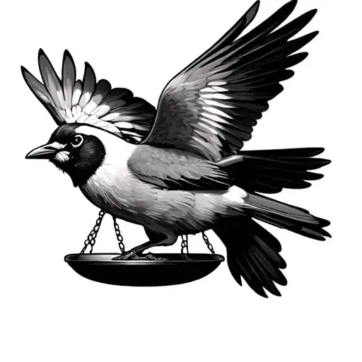 Realism Bird Flying Holding Libra Scale Balanced Scale