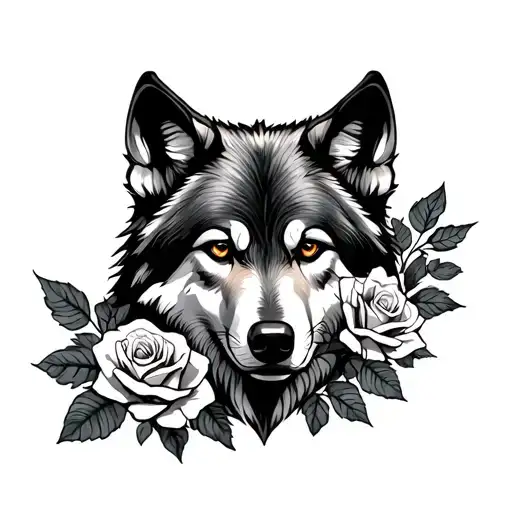 Wolf With Roses Growing