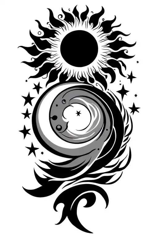Filipino Tribal Sun And Moon Surrounded By Stars
