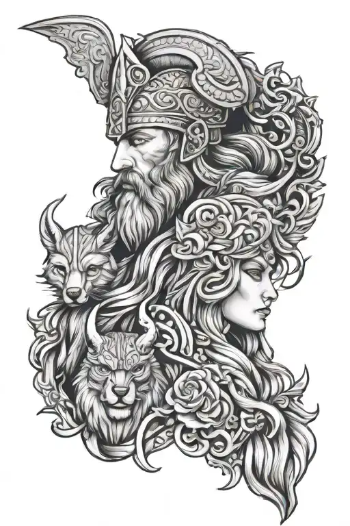 Viking God Freya Tattoo With Family And 1St Born Son