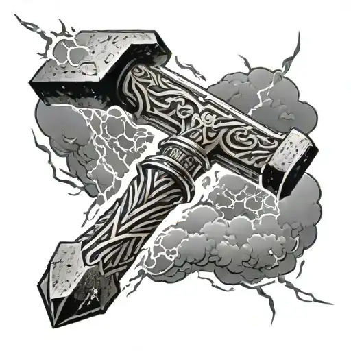 Mjolnir Hammer With Lightning Bolts Coming From Above And Below It