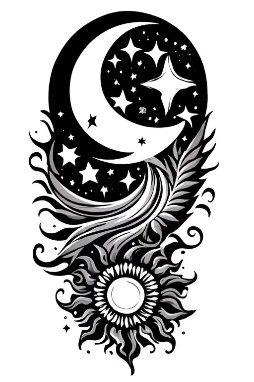 Filipino Tribal Sun And Moon Surrounded By Stars
