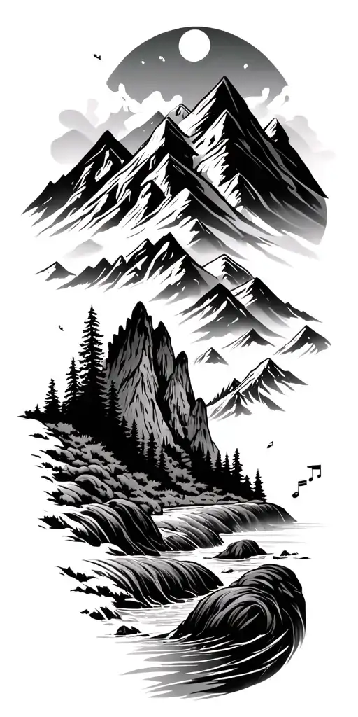 Mountain And A River With A Music Theme Sleeve