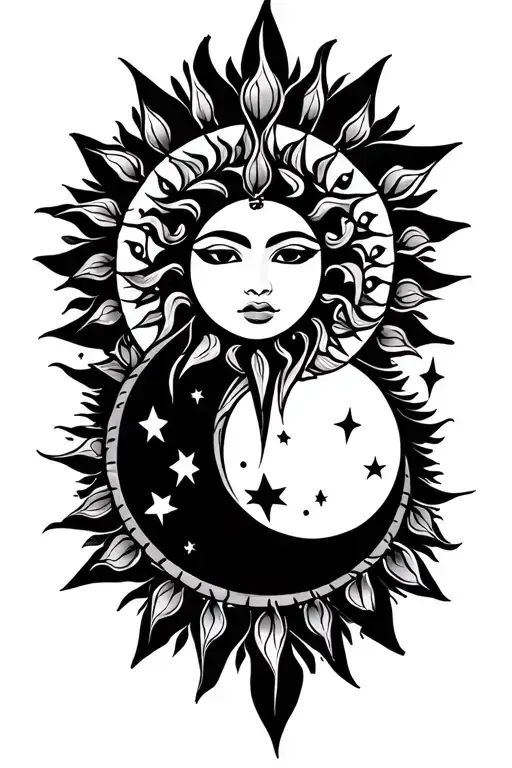 Filipino Tribal Sun And Moon Surrounded By Stars