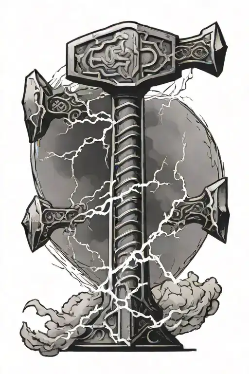 Mjolnir Hammer With Lightning Bolts Coming From Above And Below It