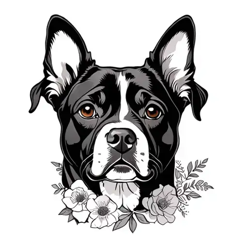 Dog Face Outline With Floral Design Featuring