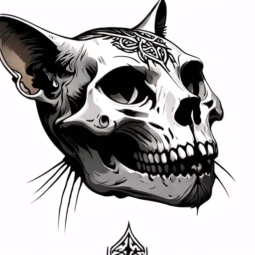 Cat Skull And Vegvisir Symbol And Algiz Rune