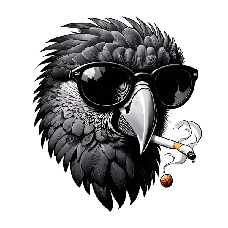 Full Parrot With Sunglasses Smoking Cigarette