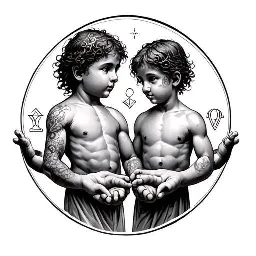 Children Tiwns With Symbol Geminis In His Hands