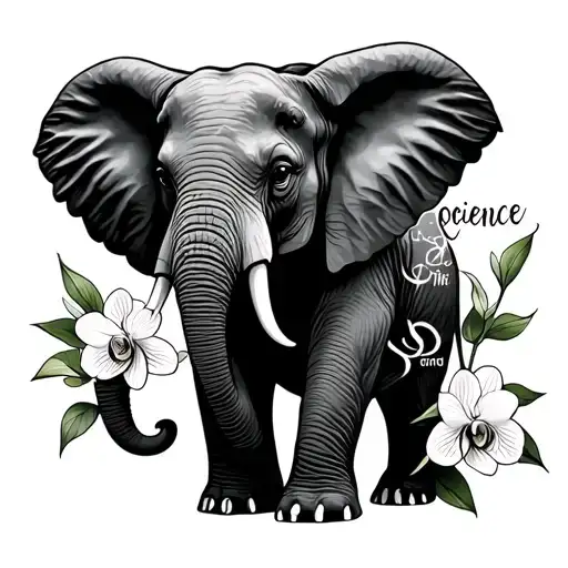 Half Elephant Surrounded By Orchid Flower Cursive Saying Coscience