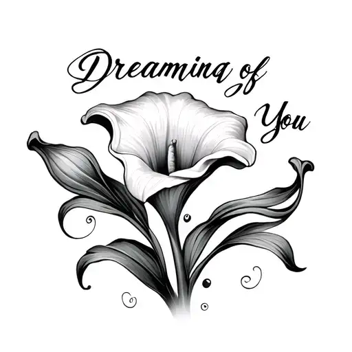 Words Dreaming Of You With A Calla Lily Flower In Black And White