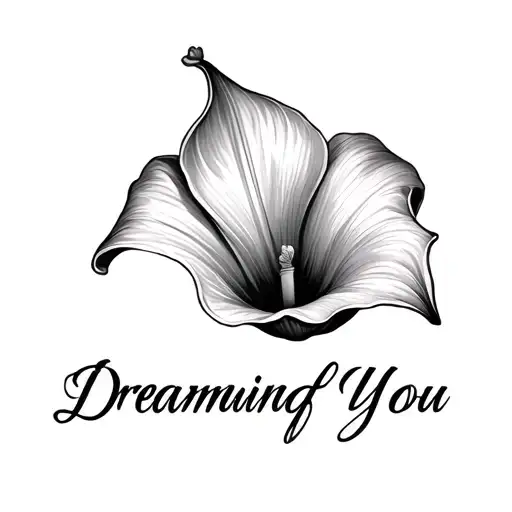 Words Dreaming Of You With A Calla Lily Flower In Black And White Across The Bottom Of The Words