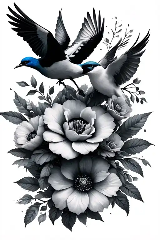 Flowers And Birds Flying