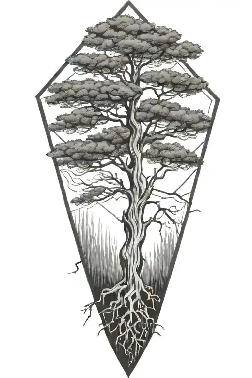 Bald Cypress With Roots Inside Geometric Outline