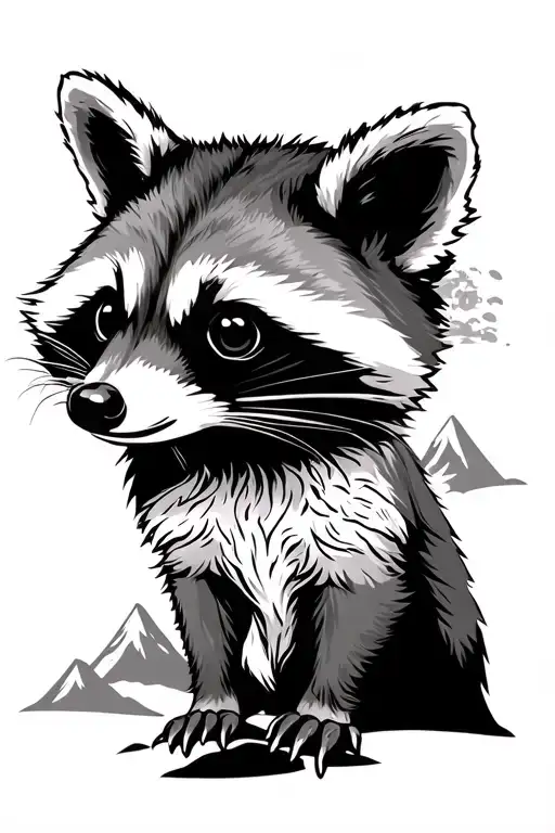 Raccoon With Mountain Background