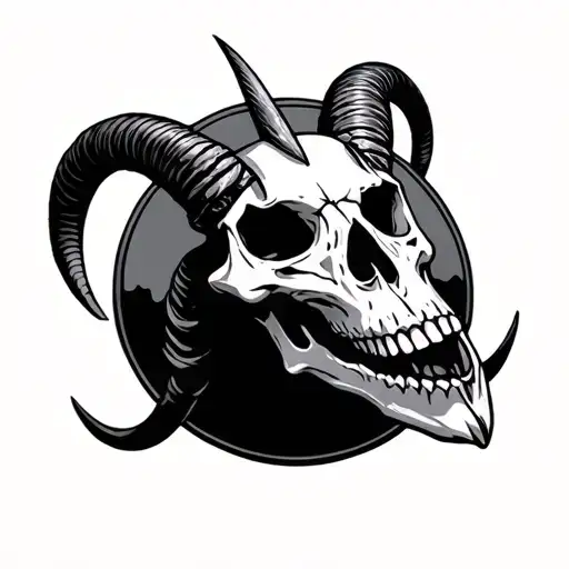 Capricorn Skull On A Round Shields