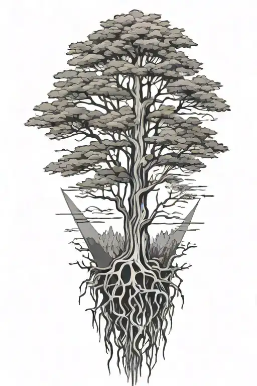 Bald Cypress With Roots Inside Geometric Outline
