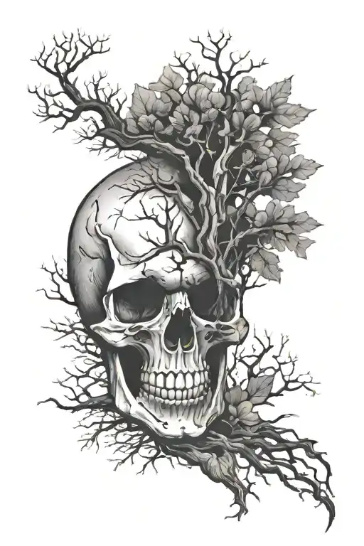 Skull With Tree Background Black