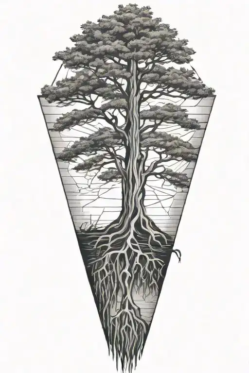 Bald Cypress With Roots And Water Inside Geometric Outline