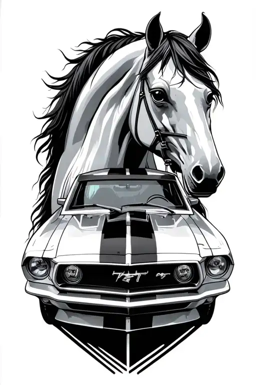 Mustang Car With A Mustang Horse In Front