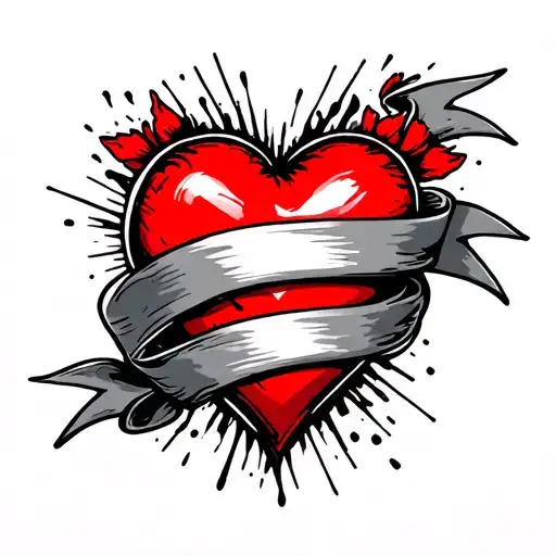 Red Heart With Banner Wrapped