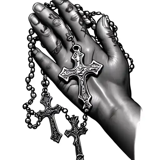 A Rosary Tangled In The Doll Of The Hand And That The Cross Is Tattooed On The Middle Finger