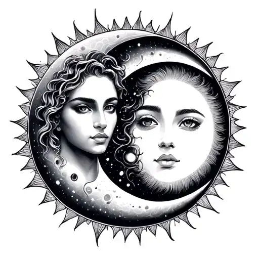 Couple Tattoo Of Sun And Moon