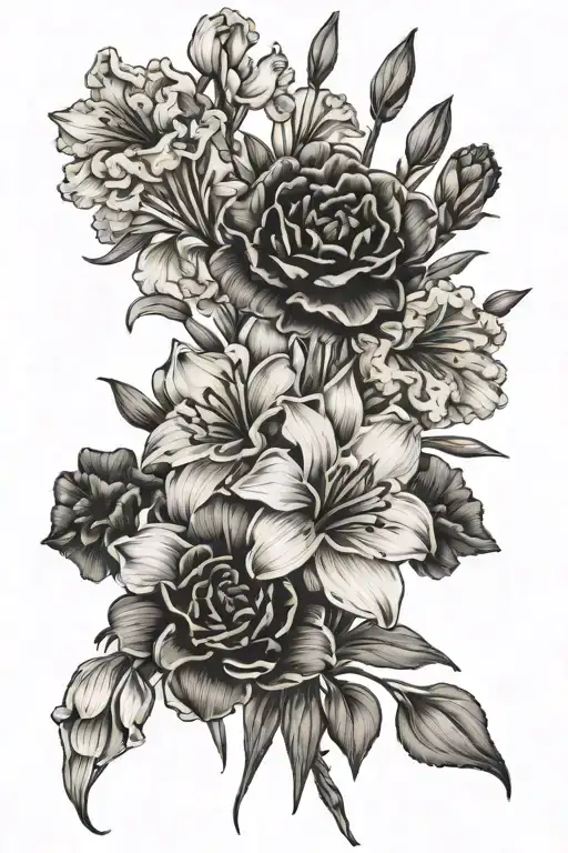Bouquet Of Carnation And Snowdrop Violet And Iris Gladiolus And Poppychrysanthemum