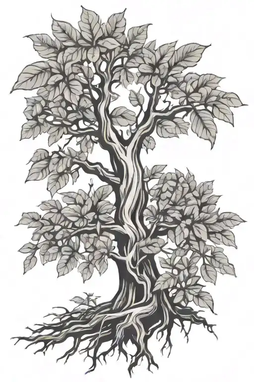 Pecan Tree With Roots Inside Diamond Outline