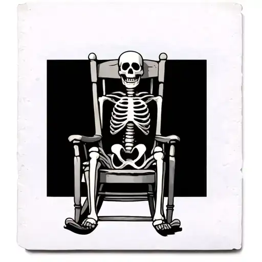 Polaroid Picture With Skeleton Sitting In A Rocking Chair