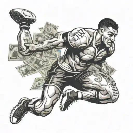 A Rugby League Player Surrounded By Money Symbols