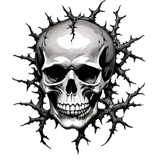 Skull And Thorny Vines Growing