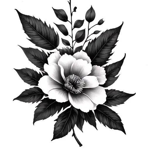 Birth Flower Sleeve Large Black Leaves