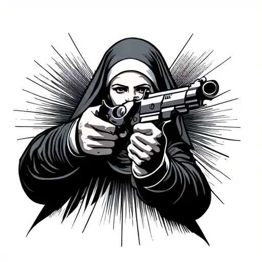 Nun Pointing Gun Minimal Style