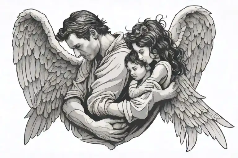 Male Angel Hugging Girl Child Silhouette