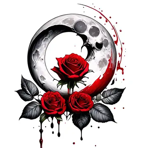 Moon With Blood Red Rose Intertwined