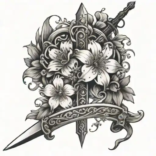 Small Flowers Intertwined Around A Sword