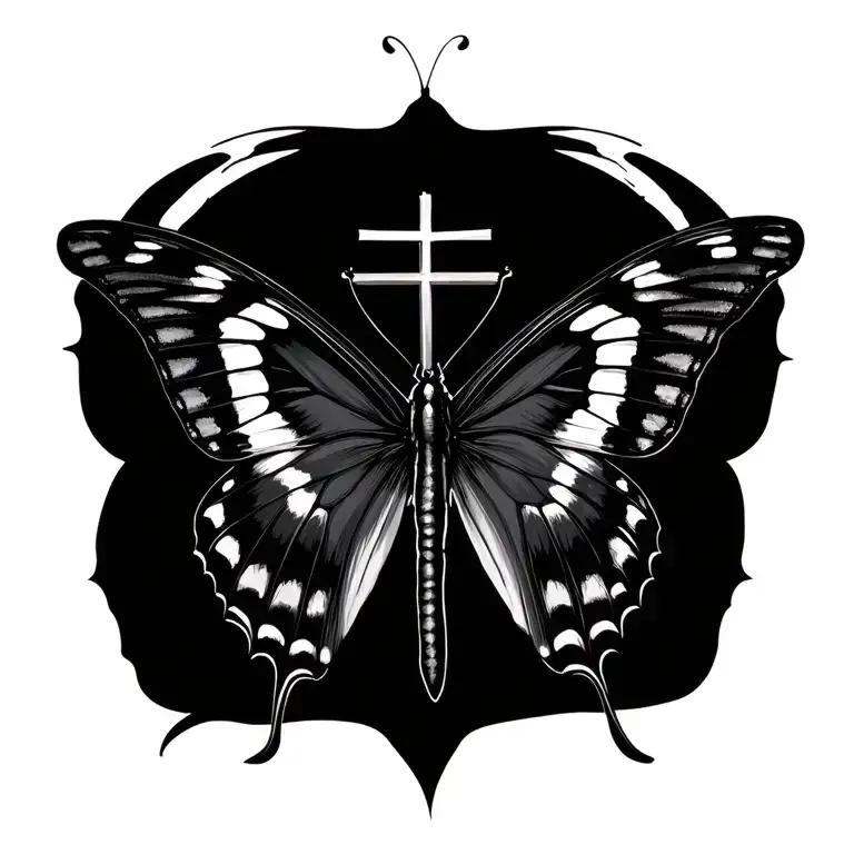 A Black Butterfly Covering A Justin Bieber Cross In The Back