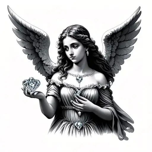 Beautiful While Angel Holding Jewels