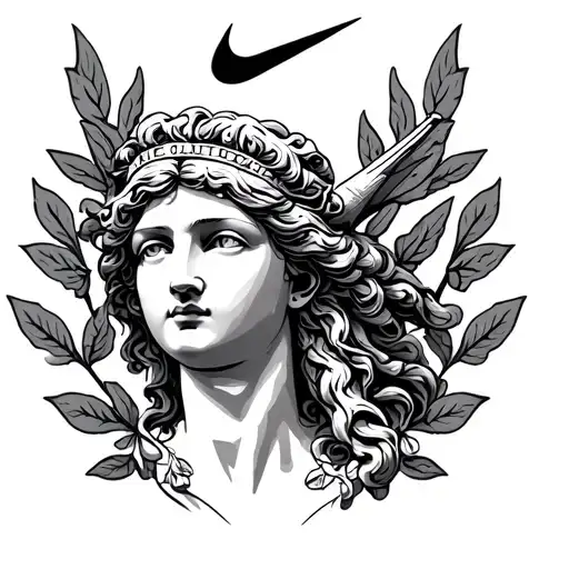 Nike Goddess Of Victory Head With Laurel Leaves Background Traditional